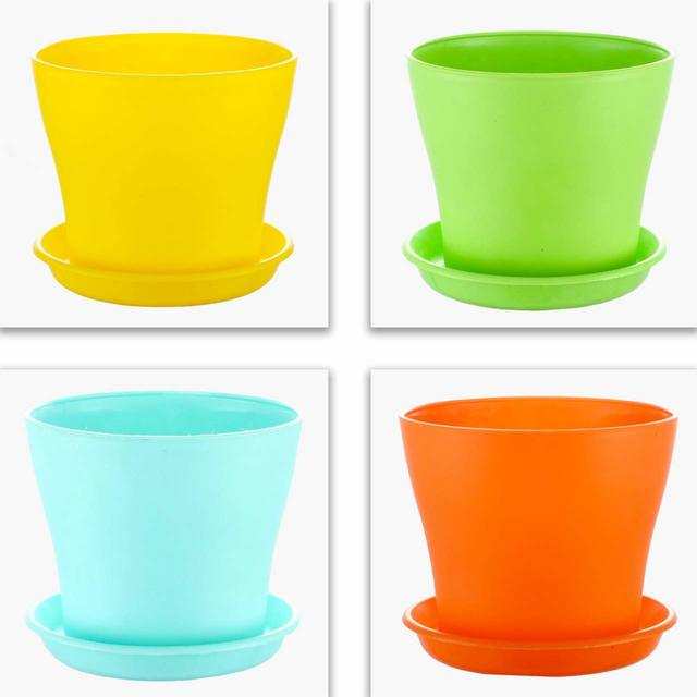 US Round Flower Pot Colorful Plastic Planter Nursery Tray Home Garden Office