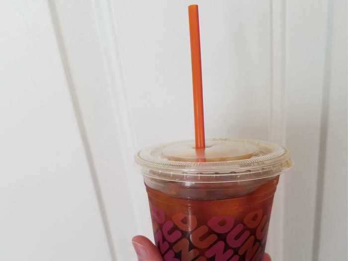 The iced coffee from Dunkin' was heavy on the ice, but it had a great flavor.