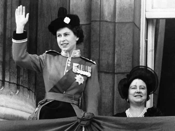 1952: In the first year of her reign, Queen Elizabeth wore the Scots Guards uniform to the Trooping the Colour ceremony.