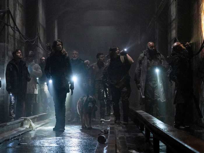 It looks like Maggie, Daryl, and Father Gabriel are leading a search down in some tunnels for supplies as the season begins.