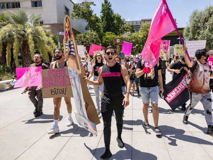 Britney Spears supporters held a #FreeBritney rally on Wednesday afternoon as the pop star spoke publicly about her conservatorship for the first time.
