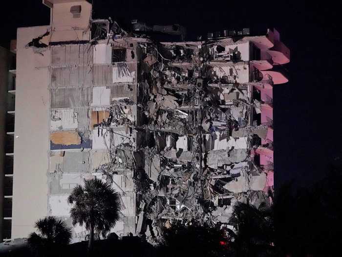 A view of the Champlain Towers South, located on Collins Avenue in Surfside, Florida, after the collapse around 1 a.m. on Thursday.