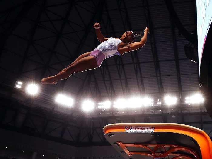 6/4: Simone Biles competes on the vault.