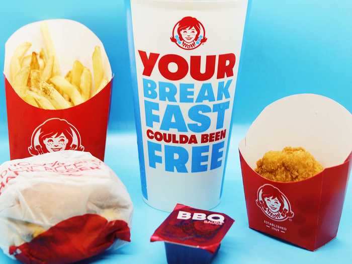 Wendy's offers a Biggie Bag meal deal that comes with a bacon double stack burger, a medium drink, medium fries, and a four-piece chicken nugget.
