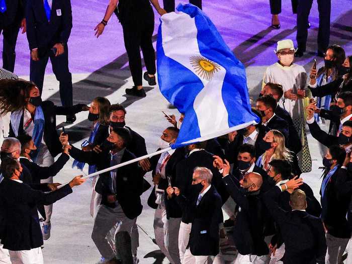 The Argentinian Olympic team paused to chant a national sports song during the parade of nations.