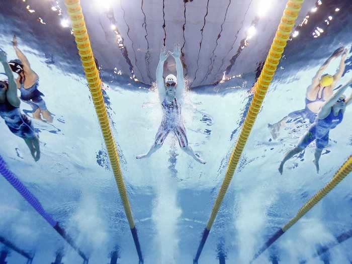 Unique perspectives from underwater during the women's 100-meter breaststroke.