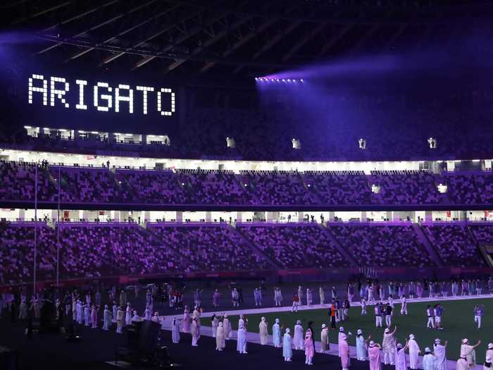 The closing ceremony for the Tokyo Games took place Sunday at the Olympic Stadium, which remained nearly empty as spectators were barred from attending the Games.