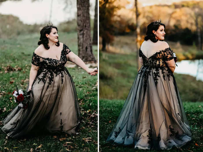Some black wedding gowns stand out with detailing and see-through fabric.