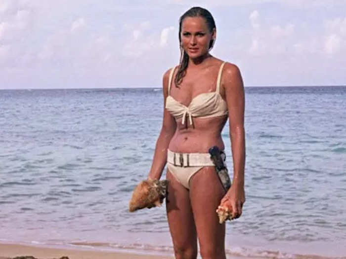 "Dr. No" (1962): Ursula Andress popularized the now-iconic scene where she steps out on the beach as Honey Ryder.