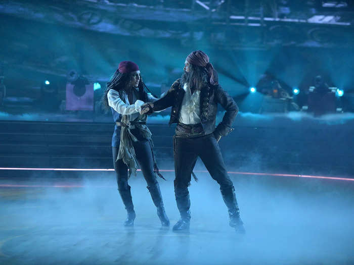 Brian Austin Green and his girlfriend Sharna Burgess scored 27 out of 40 for their paso doble inspired by the "Pirates of the Caribbean" franchise.