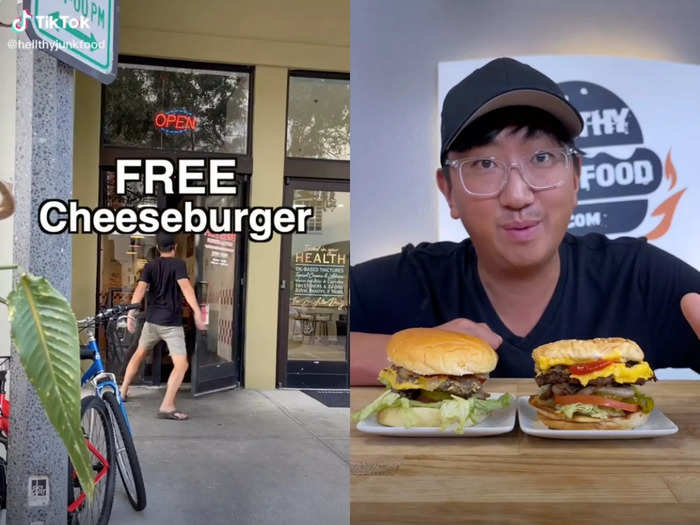 The food bloggers behind the HellthyJunkFood TikTok account shared a hack for getting a free cheeseburger at Five Guys.