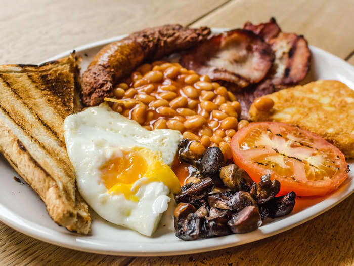 Enjoy an English breakfast in the United Kingdom.