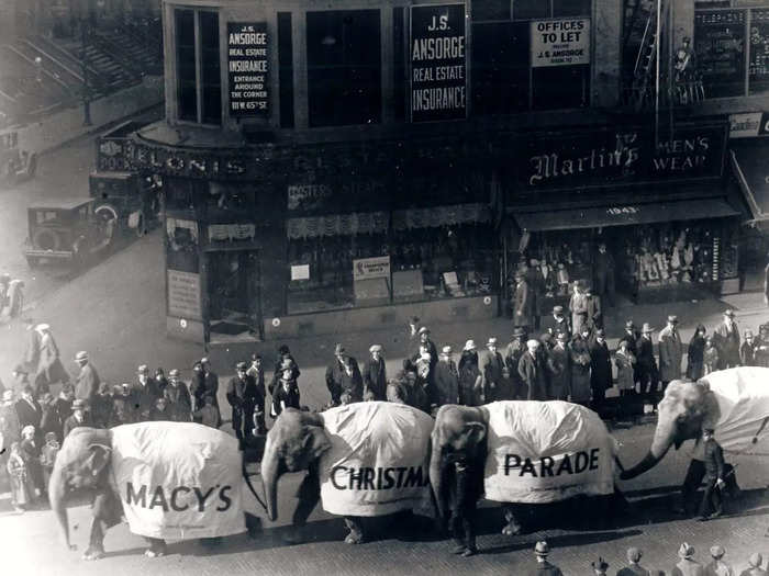 1920s: Elephants marched in the first parade in 1924, which was previously known as the Macy's Christmas Parade.