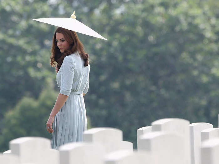 Royal photographer Chris Jackson captured a poignant photo of the Duchess of Cambridge visiting Kranji Commonwealth War Cemetery in Singapore in 2012.
