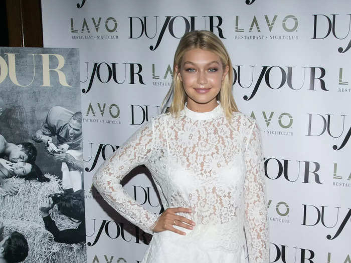 Gigi Hadid wore an all-white, lace outfit to an event in 2014.