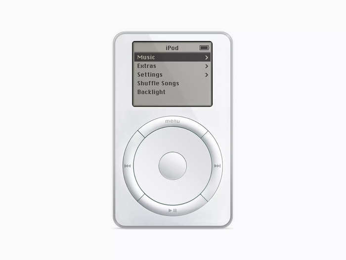 Apple's first iPod was launched in 2001 and featured a scroll wheel surrounded by four buttons. The iPod was revealed by then-CEO, Steve Jobs, with the slogan "1,000 songs in your pocket."