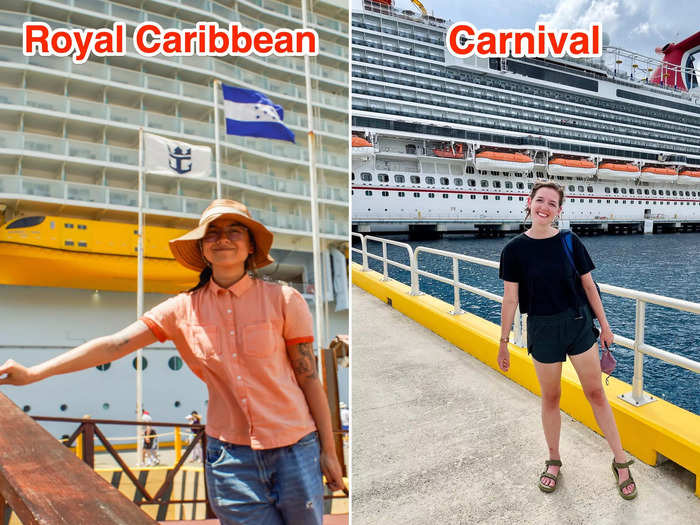 Two Insider reporters booked trips with two of the world's most popular cruise lines: Royal Caribbean and Carnival Cruise Lines. While the companies offer comparative experiences, their sailings were similar in some ways and different in others.