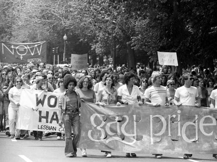 After the Stonewall Riots in New York City, people celebrated with gay pride marches in the 1970s.