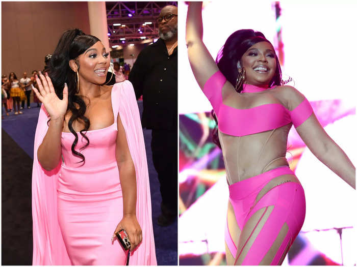 Ashanti served up several pink looks, from a caped dress to a bright jumpsuit with sheer paneling.
