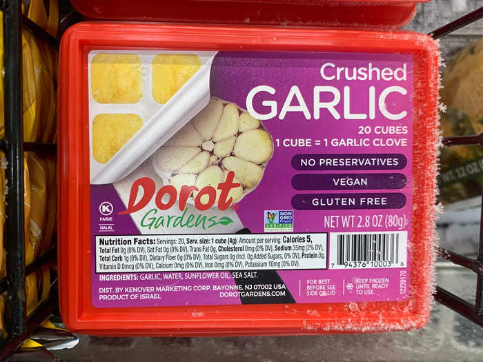 The frozen crushed-garlic cubes speed up cooking prep.