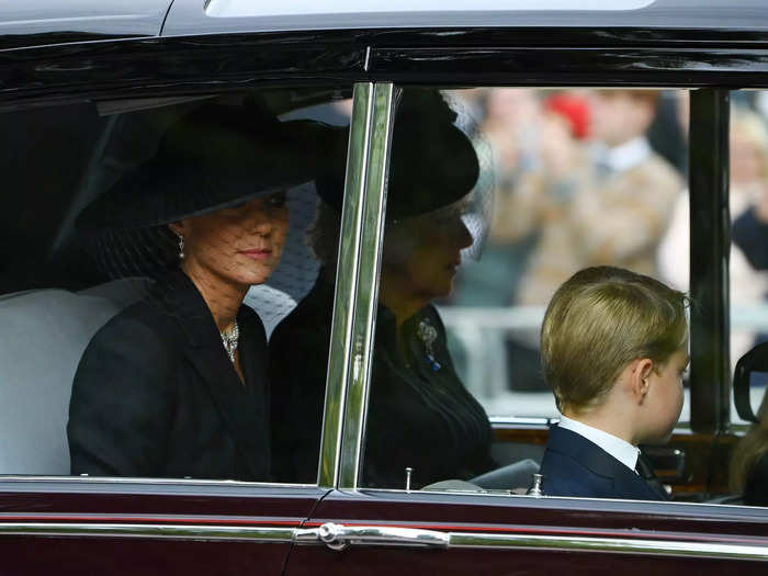 The Princess of Wales rode with her children and the Queen Consort to the funeral.