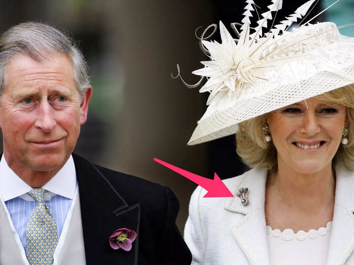 At her wedding to King Charles III (then Prince of Wales) in 2005, Camilla wore a diamond and black pearl brooch with significance to both of their families.