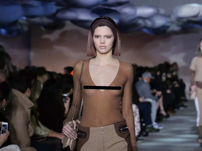 Kendall Jenner walked her first high-fashion runway in 2014 while wearing a see-through top.
