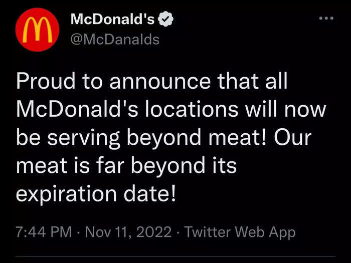 Tweet from McDonald's impersonator.