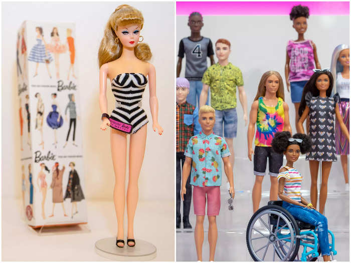 The Barbie brand included one doll when Mattel launched the iconic toy in 1959. Now, the toy comes in various skin tones, body types, and genders.